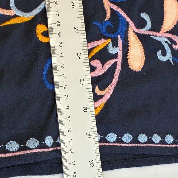 Anthropologie Skies Are Blue Mini Dress XS Embroidered Floral Navy Tassel Boho - Picture 15 of 15